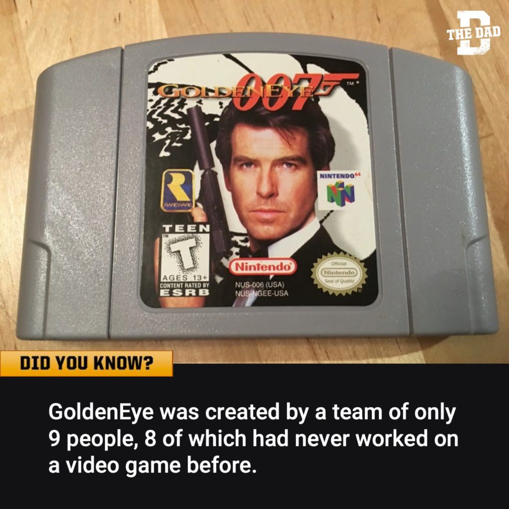 Did you know? Fact: GoldenEye was created by a team of only 9 people, 8 of which had never worked on a video game before. GoldenEye Nintendo 64 007.