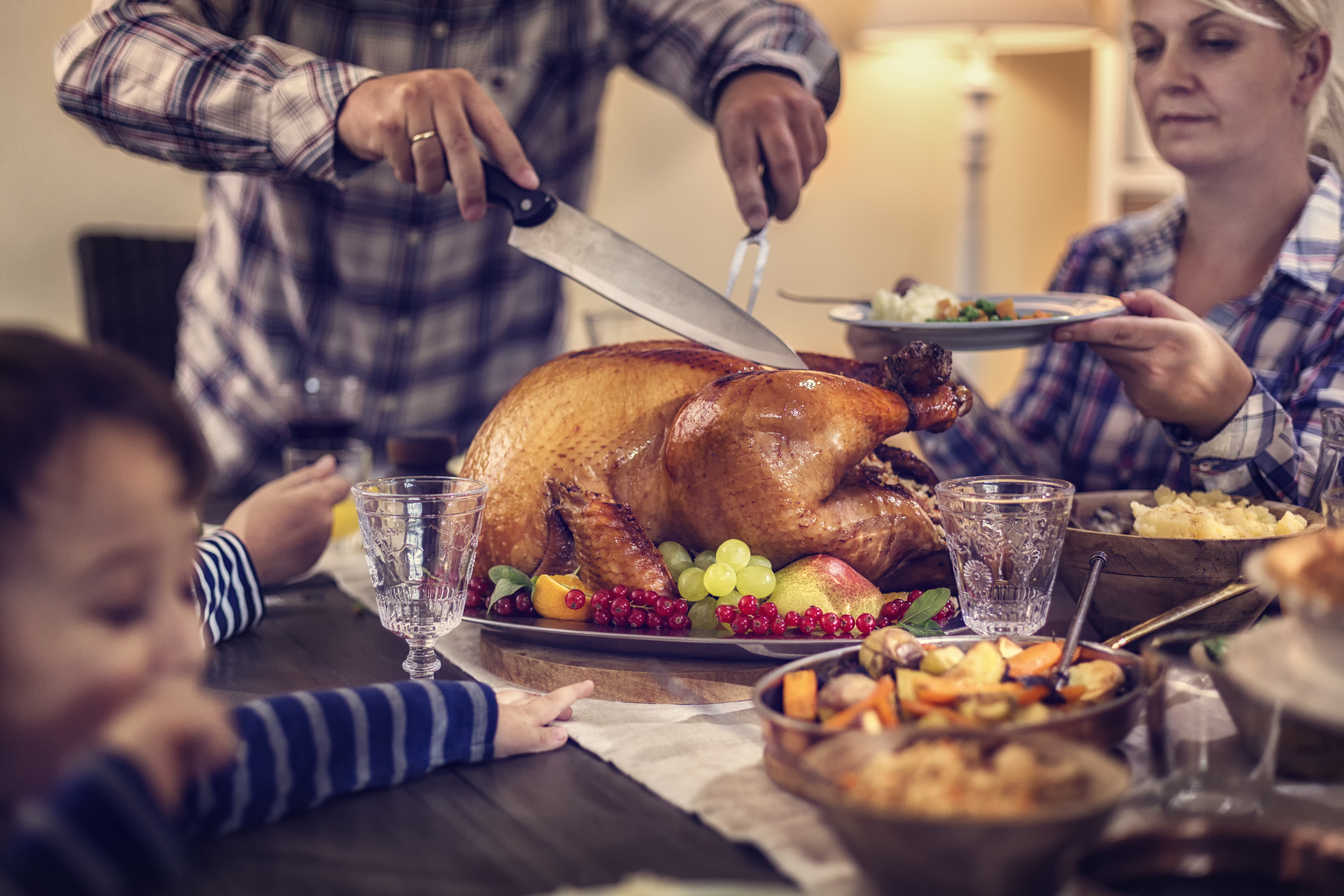 Carving Traditional Stuffed Turkey for Dinner