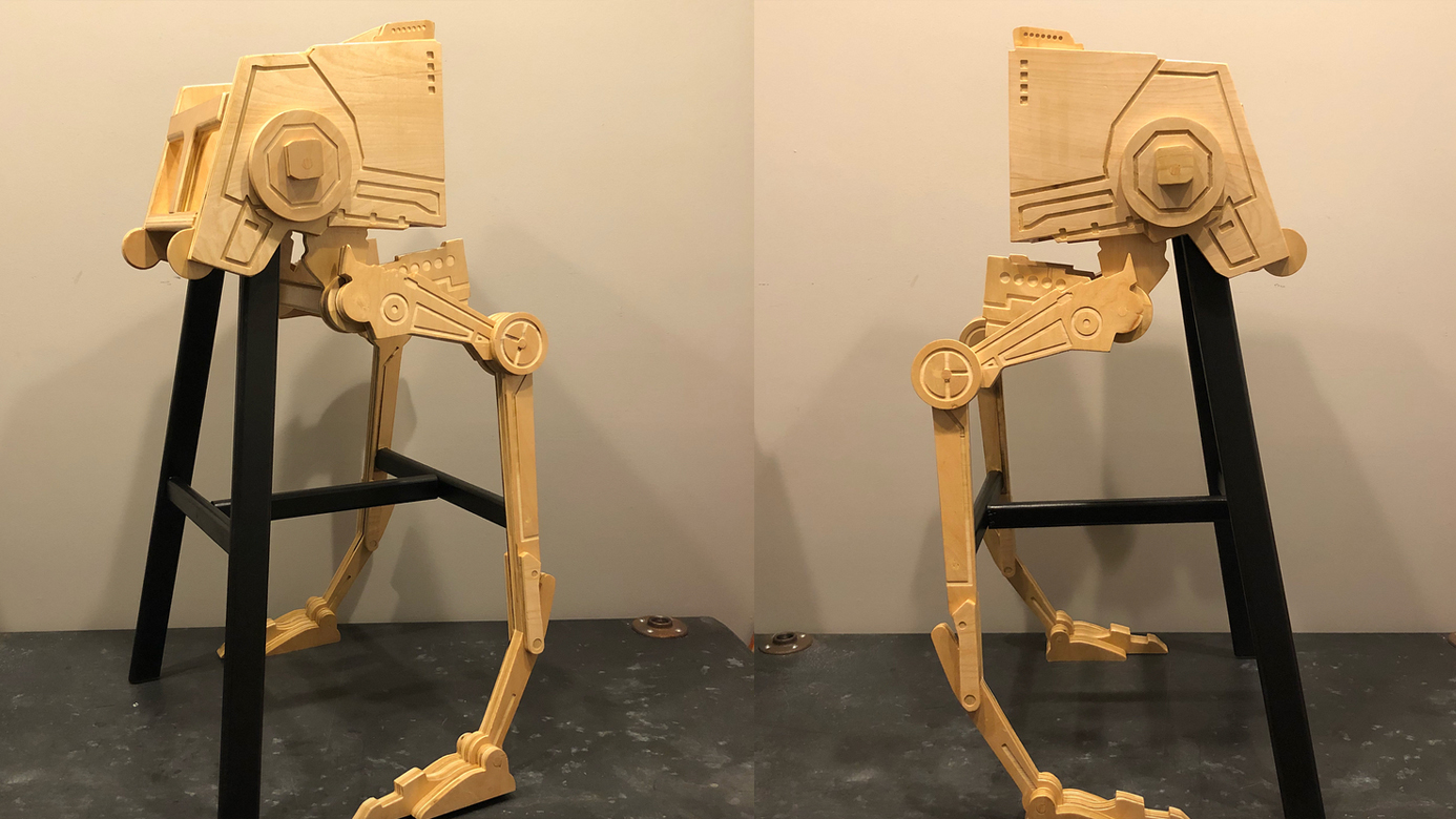 Art Director Dad Creates Wooden Star Wars AT-ST High Chair [WATCH]