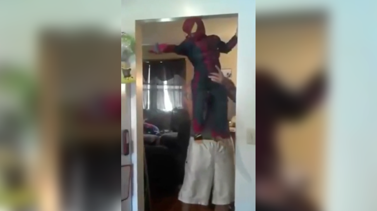 Spider-kid, Spider-kid. Who wins at dadding? This guy did