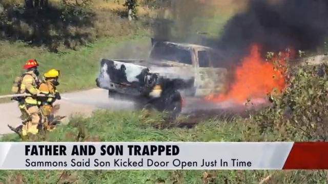 Father and Son Escape Burning Truck in the Nick of Time