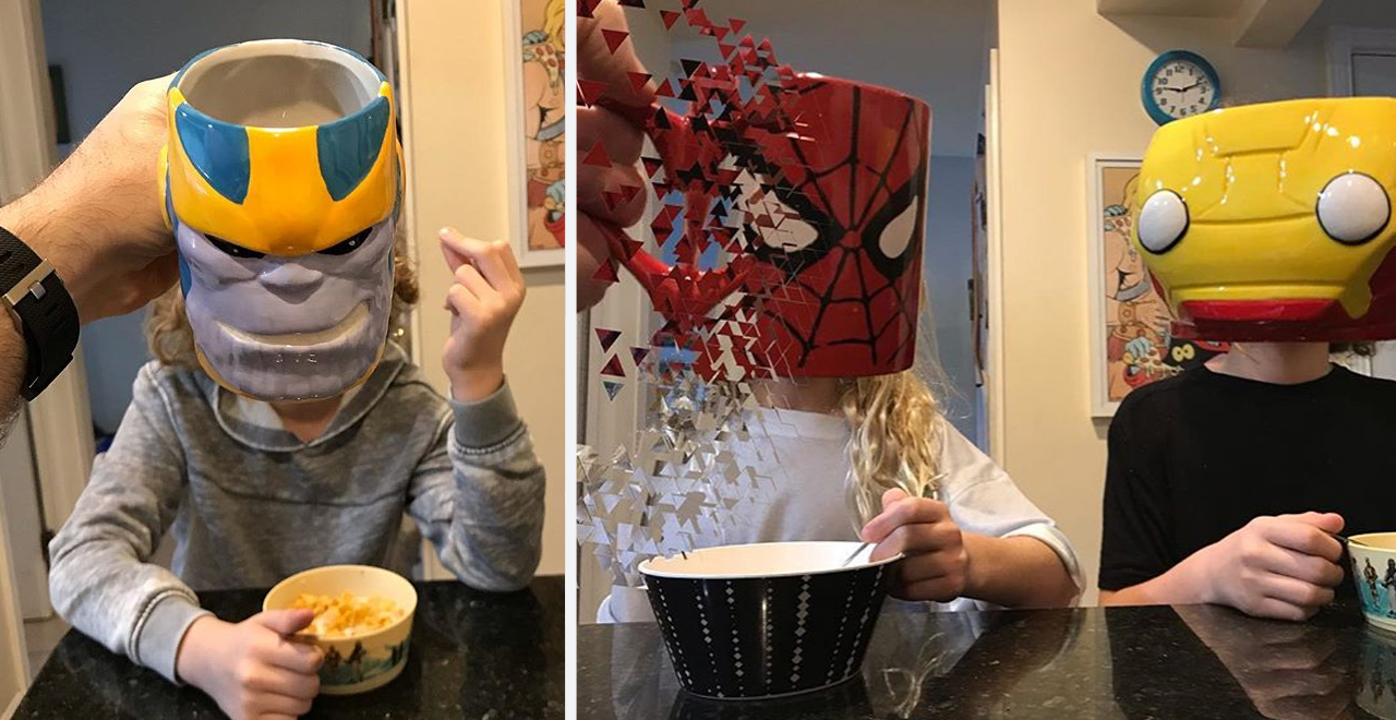 Dad Turns Kids into Mug Superheroes