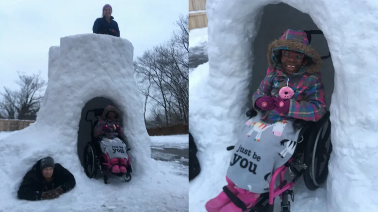 Dad Builds Wheelchair-Accessible Igloo for His 9 Adopted Kids