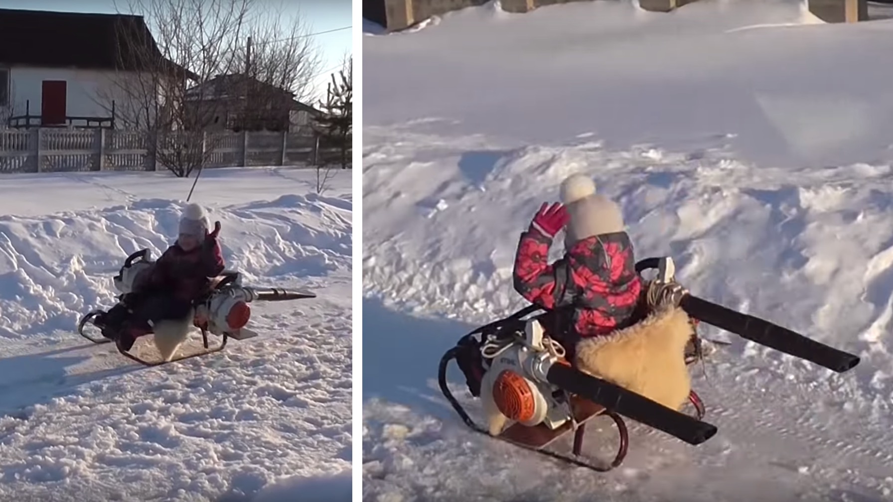 Dad Soups-Up Daughter's Sled With Leaf Blowers [WATCH]