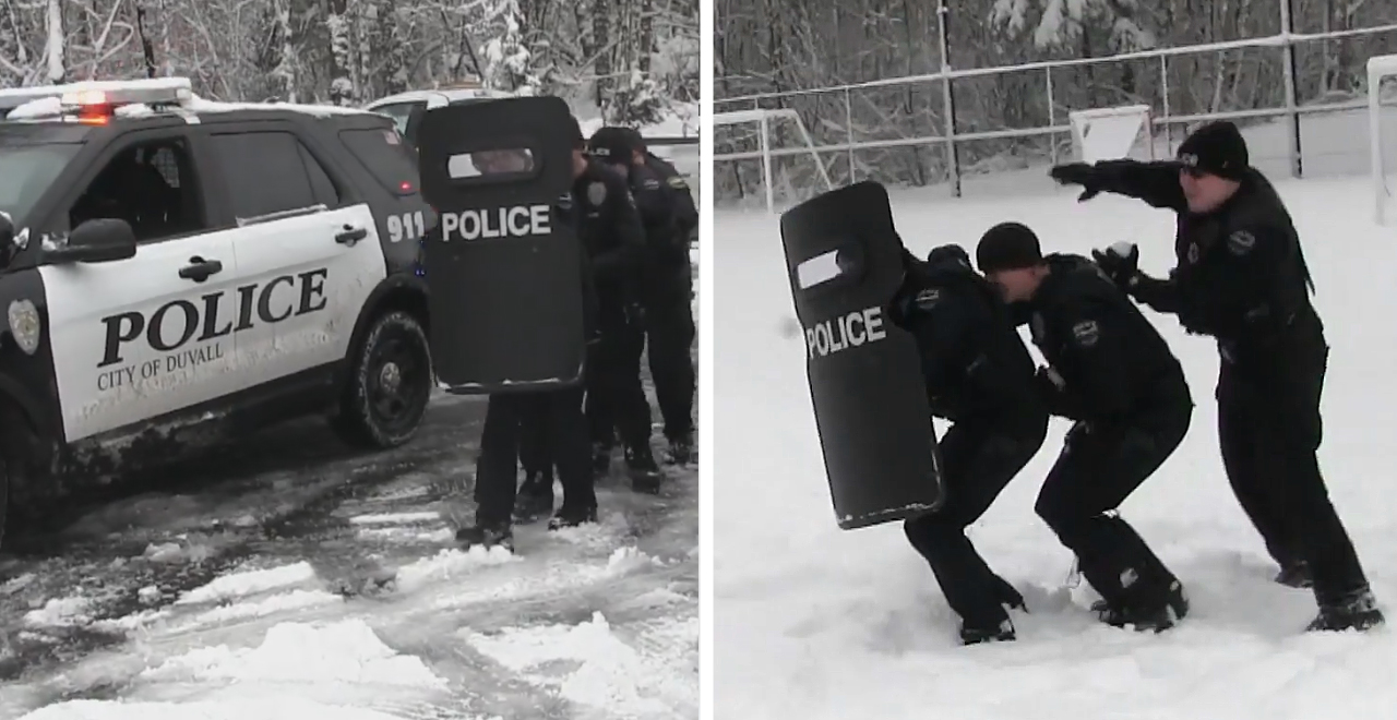 Police Officers Get Tactical in Response to Kids’ Snowball Fight [WATCH]
