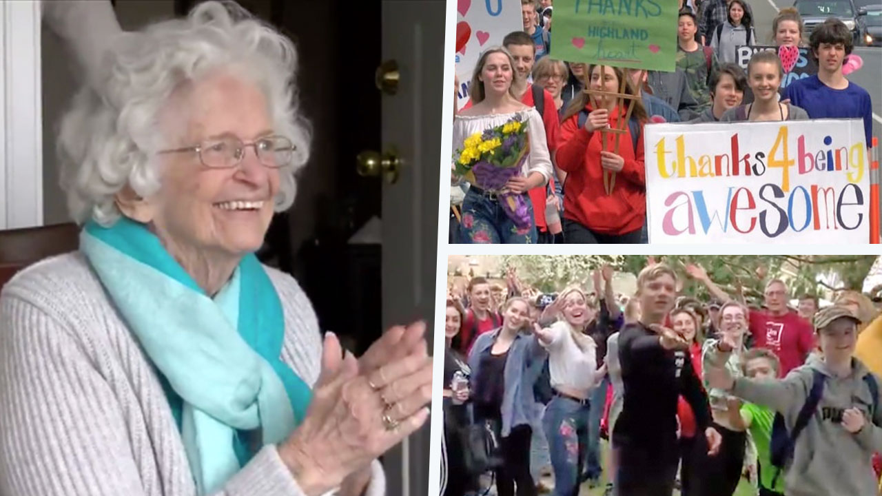 Hundreds of Students Say Goodbye to Their Town's "Waving Granny" [WATCH]