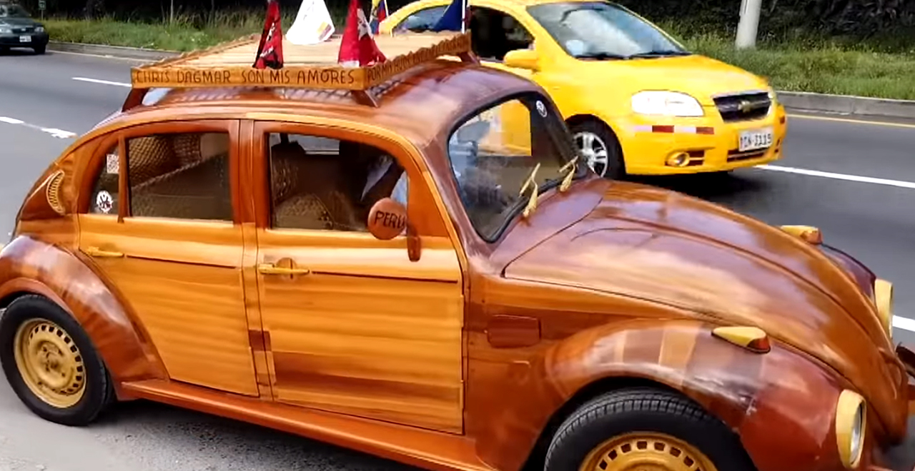 Dad Drives Wood VW Bug