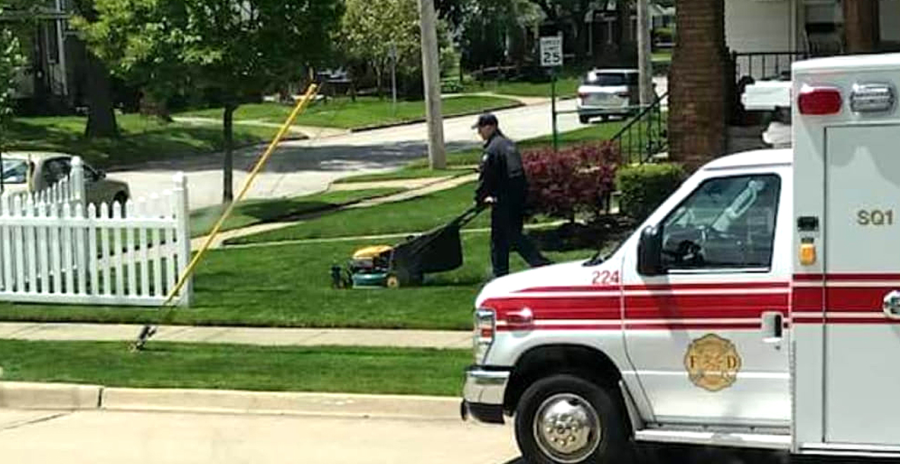 Paramedic Mows Lawn