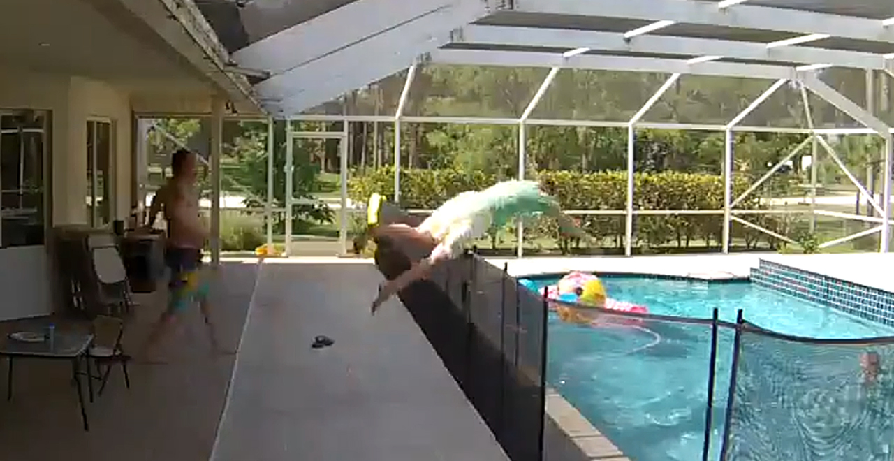 Dad Dives into Pool to Save Toddler