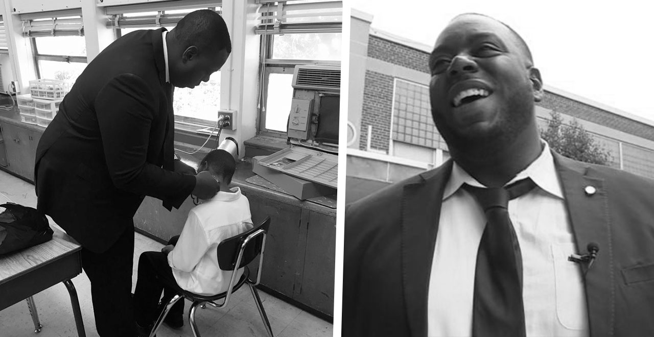 Teacher Robert Dunham Gives Grad Haircuts