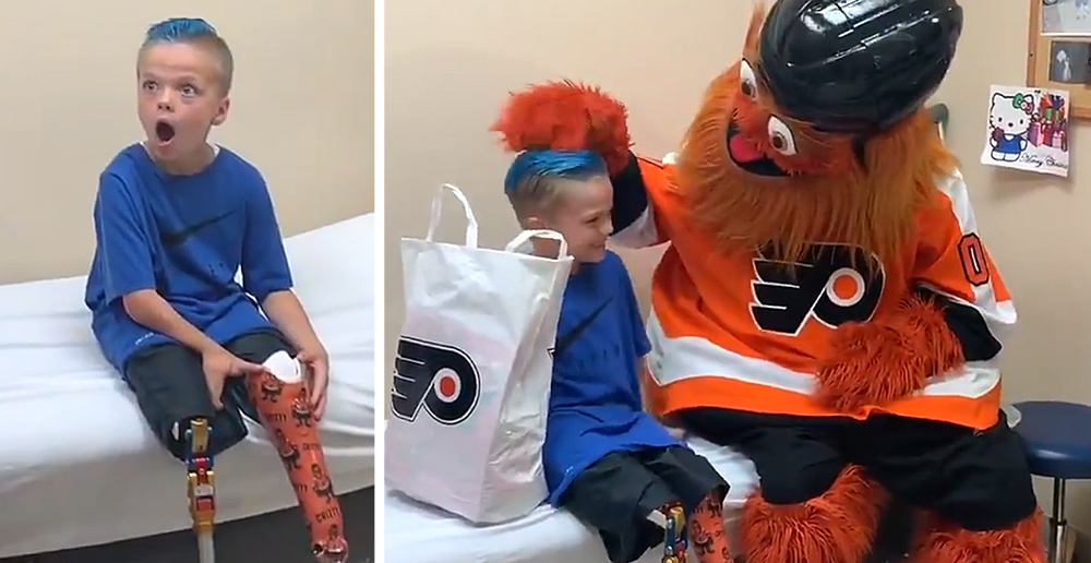 Gritty Surprises Boy With Prosthetic Leg