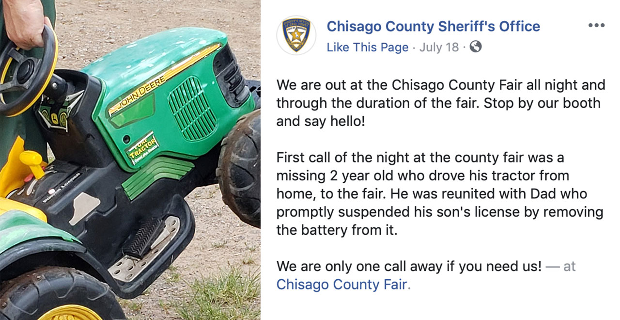 Toddler Joyrides Toy Tractor to County Fair Without Parents' Permission