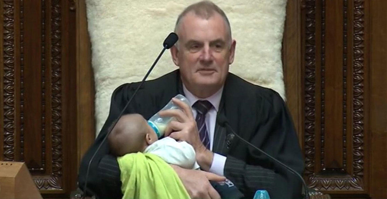 Speaker of the House Trevor Mallard Feeding Baby