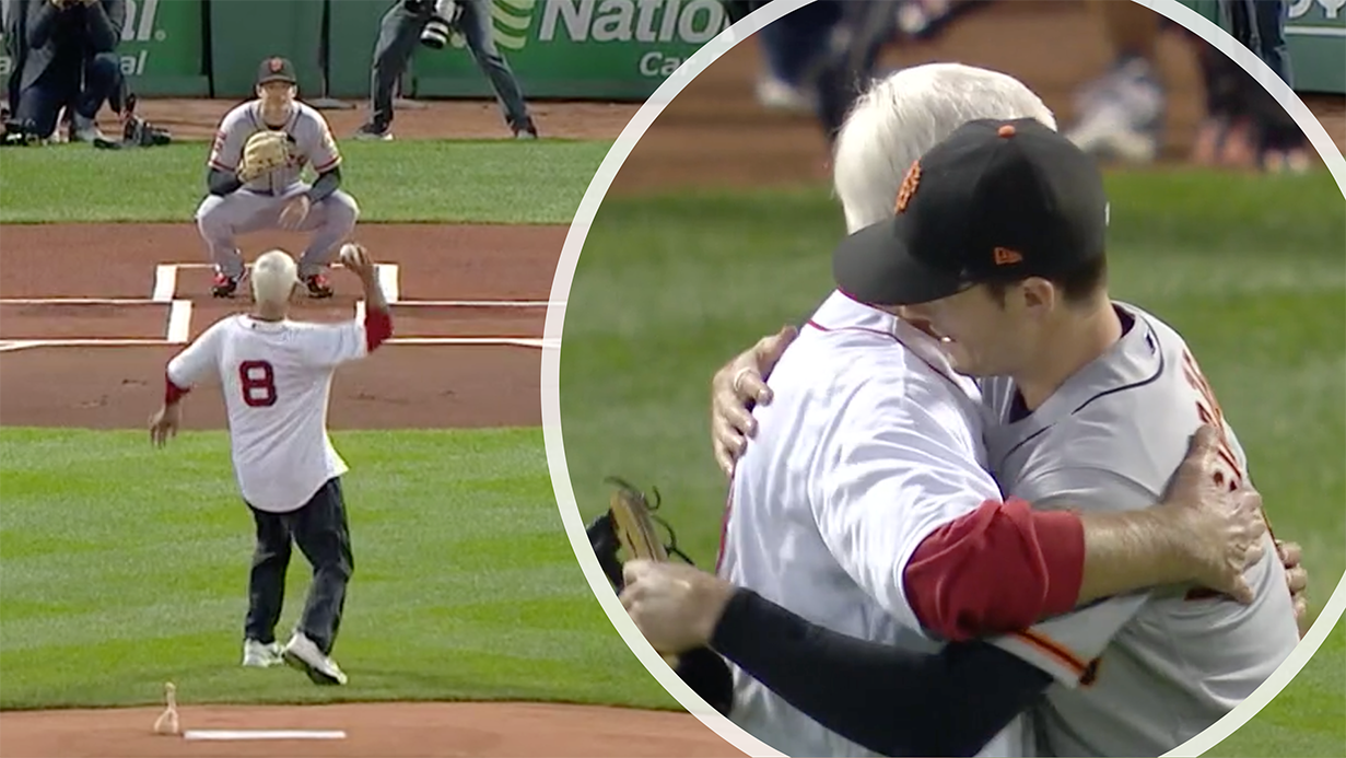 80-Yr-Old Bosox Legend Throws First Pitch to Grandson Who Plays in MLB