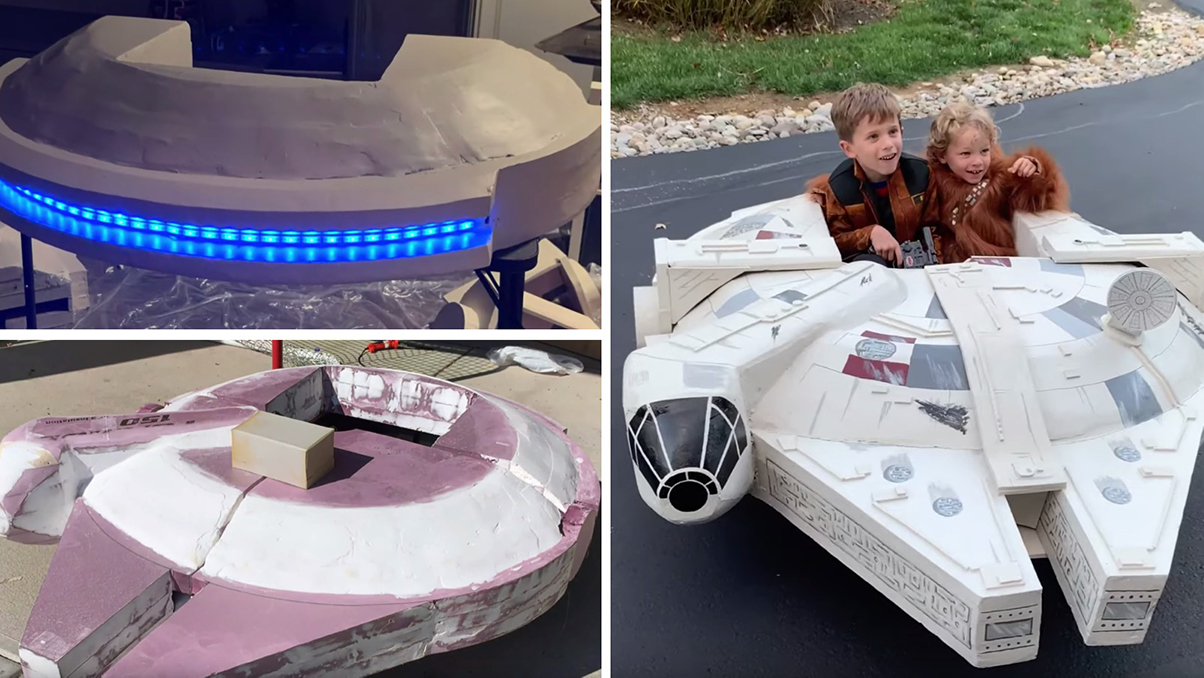 Dad Builds Drivable Millennium Falcon for Halloween Costumes