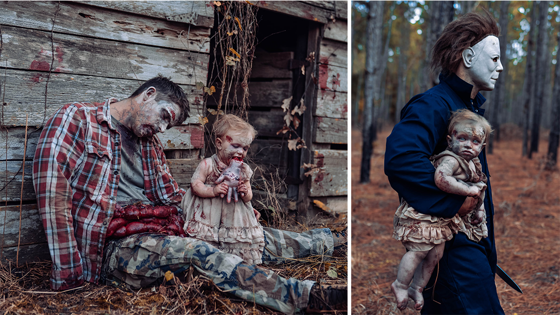 Dad and Daughter in Horror Photoshoot