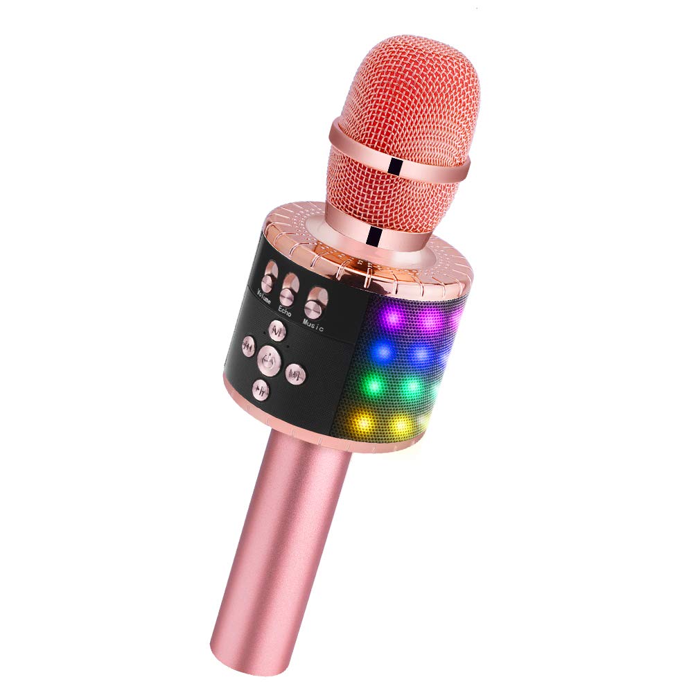 BONAOK Wireless Bluetooth Karaoke Microphone with Controllable LED Lights- best gifts for kids