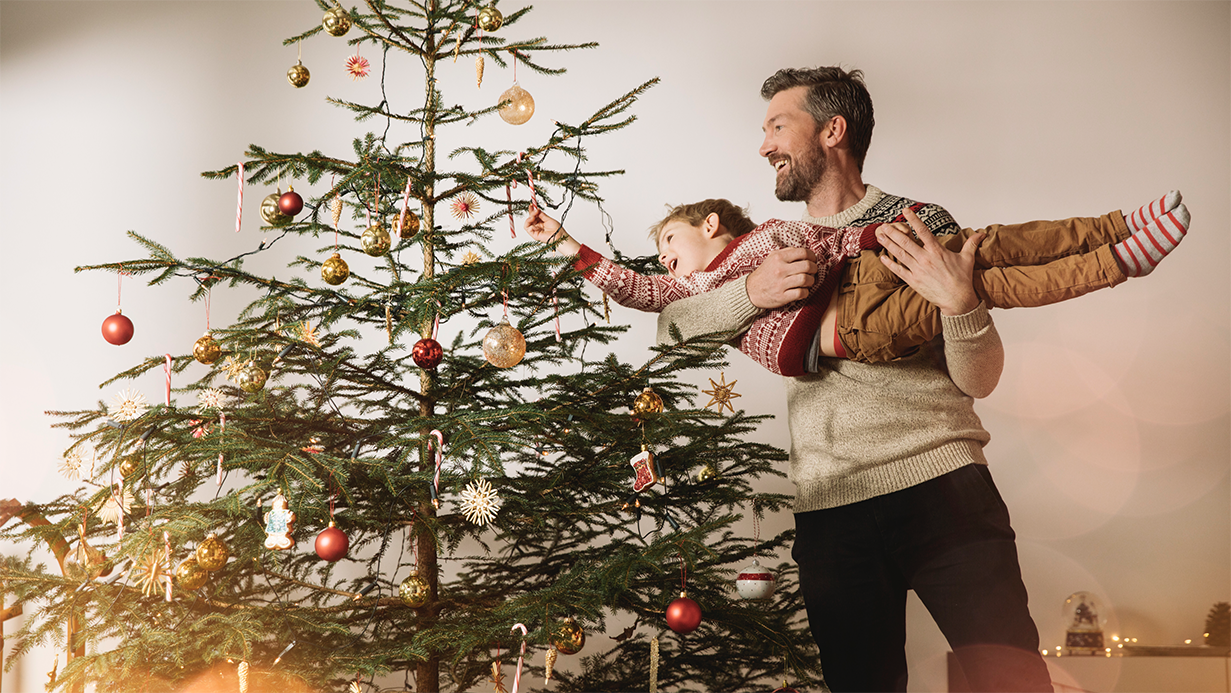 Dad and Son Decorate Early