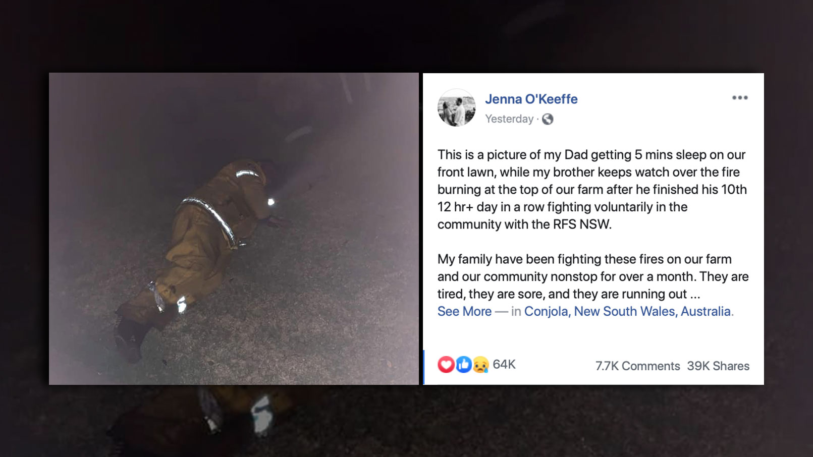 Daughter posts picture of dad after battling blaze in Australia