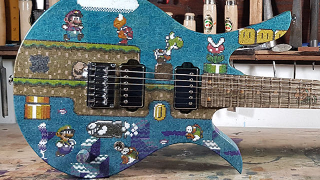 Guy Builds Mario Bros. Guitar out of 10,000 Popsicle Sticks