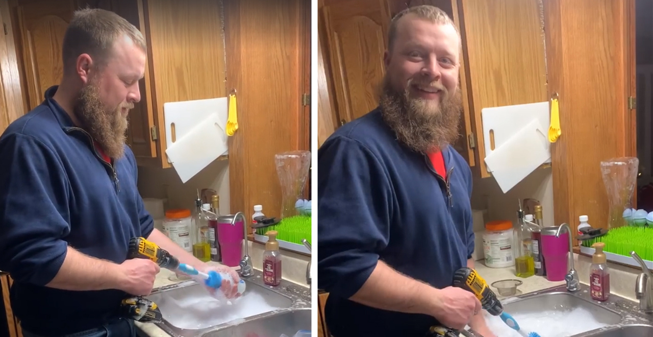 Dad Cleans Bottles with Drill