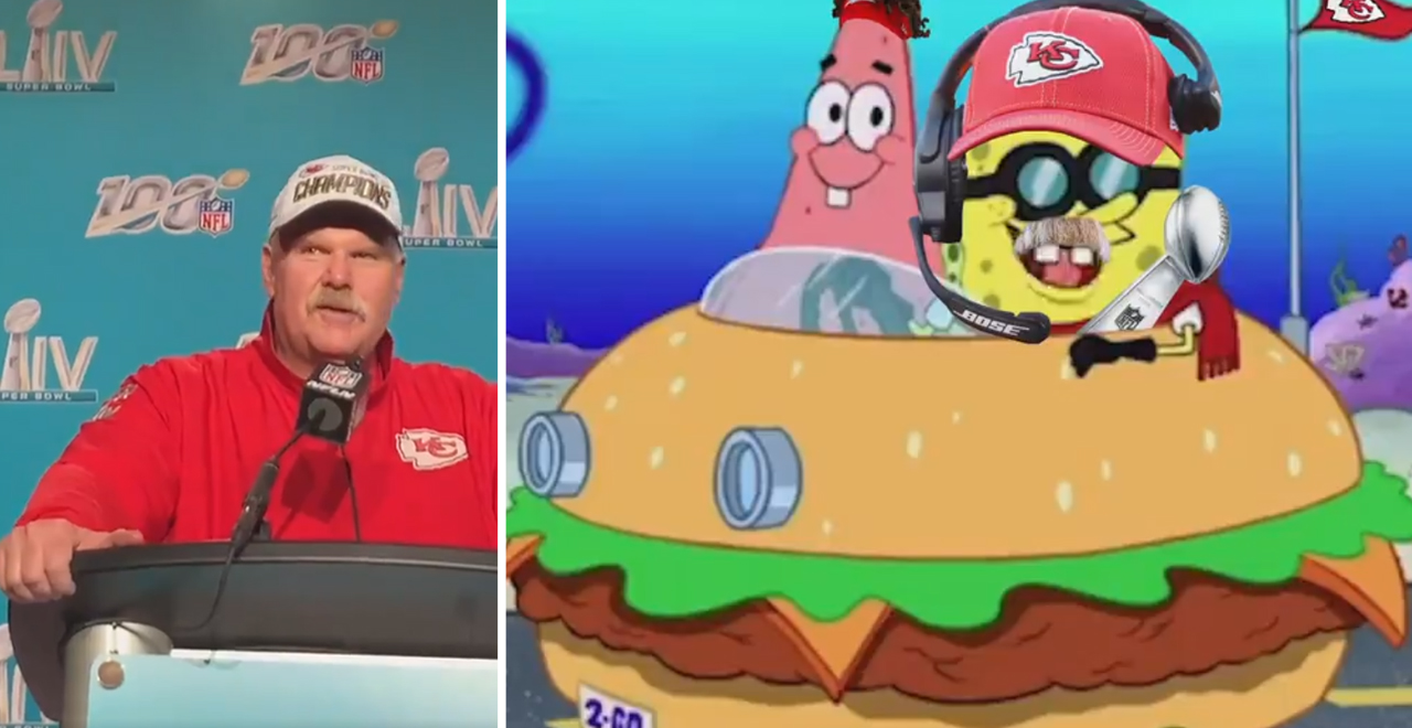 Andy Reid Celebrating With Cheese Burger
