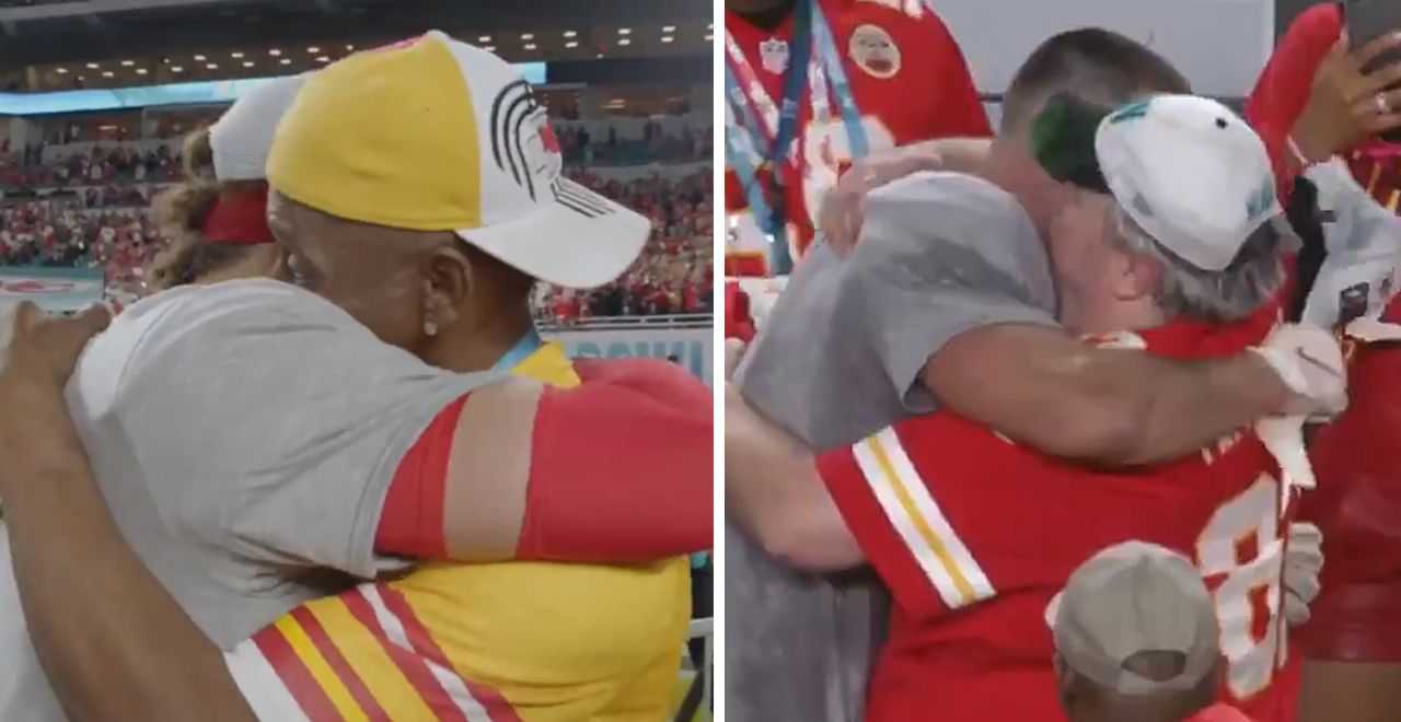 Mahomes and Kelce Hug Their Dads