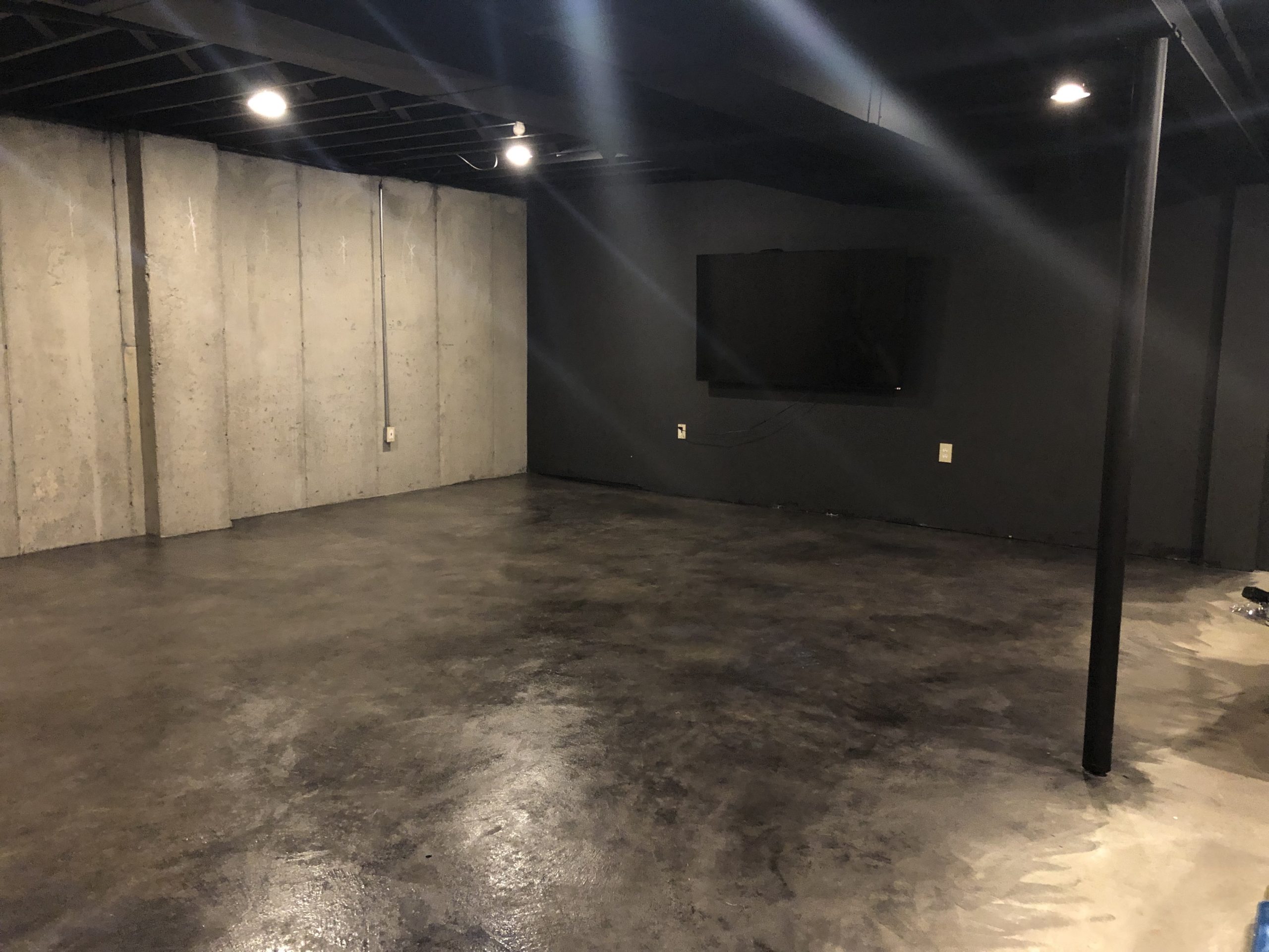 After Finished Result: how to stain concrete floors - diy basement upgrade for cheap