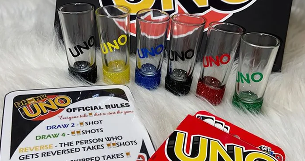 Drunk Uno Rule Card & Box/Shot Glass Design