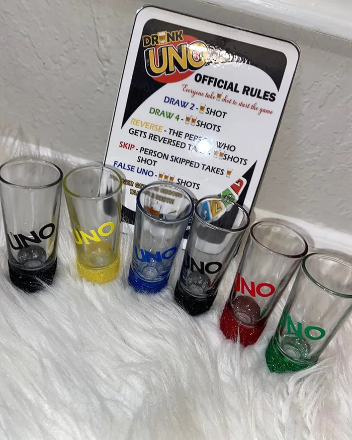 Drunk Uno Rule Card & Box/Shot Glass Design