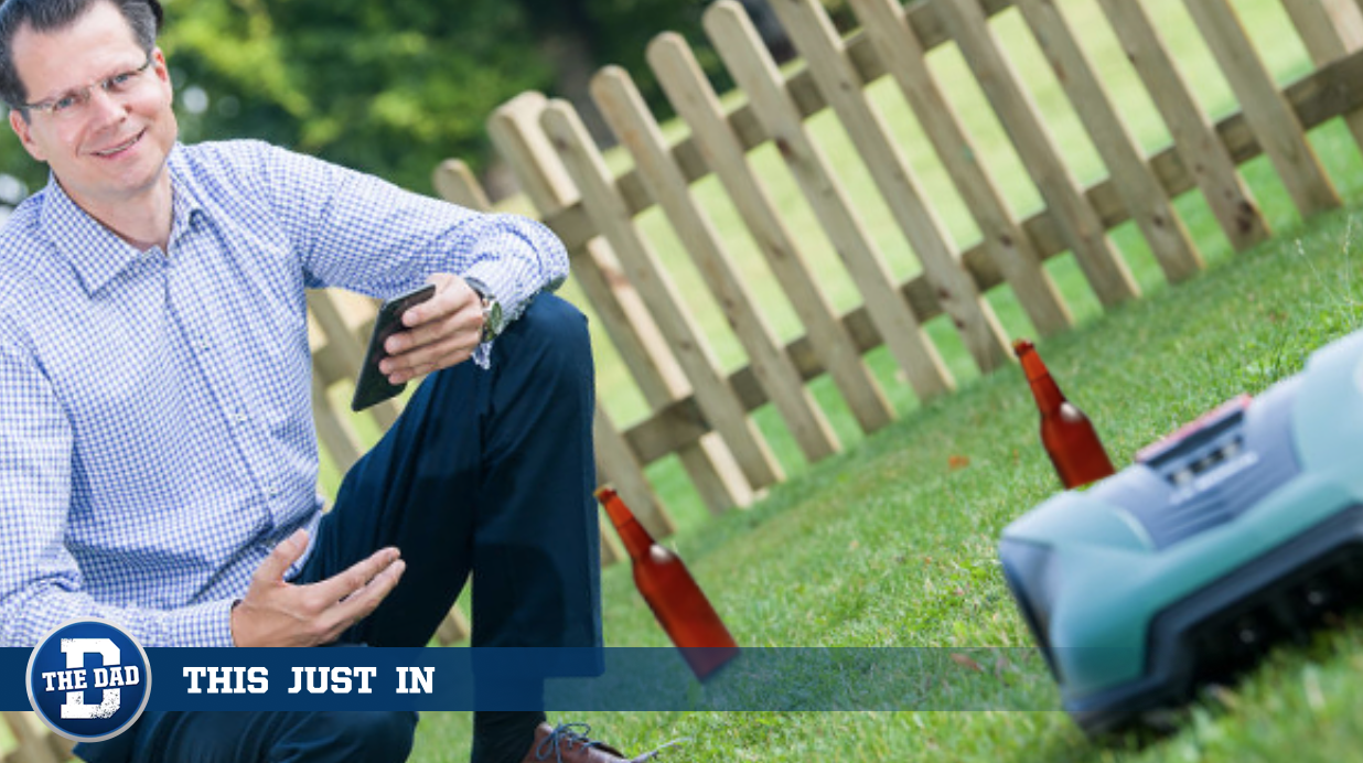 Dad Befriends Robotic Lawnmower