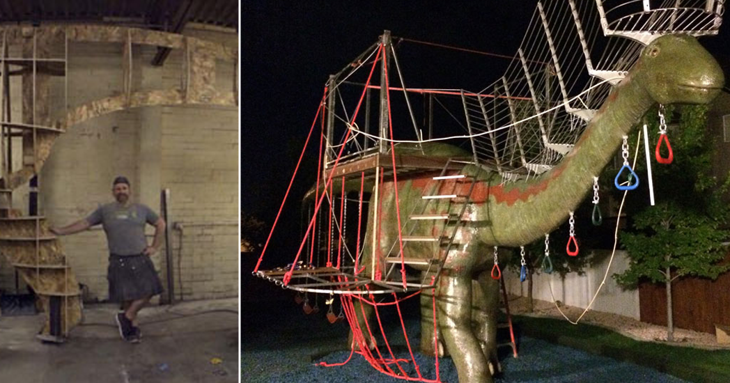 A Dad Built His Kids an Unbelievable 48-Foot Dinosaur Jungle Gym