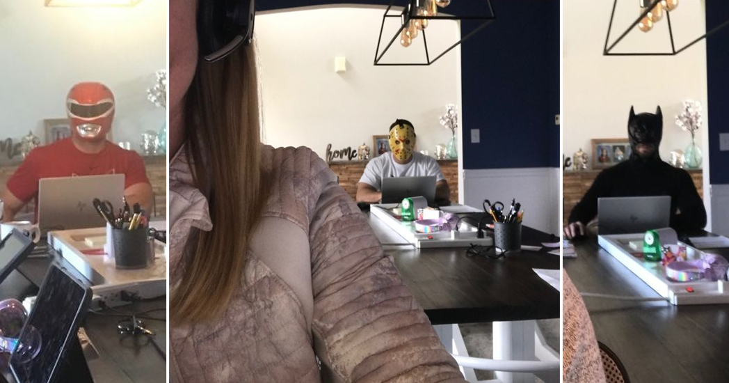 Costumed Dad Won't Stop Photobombing Wife's Conference Calls