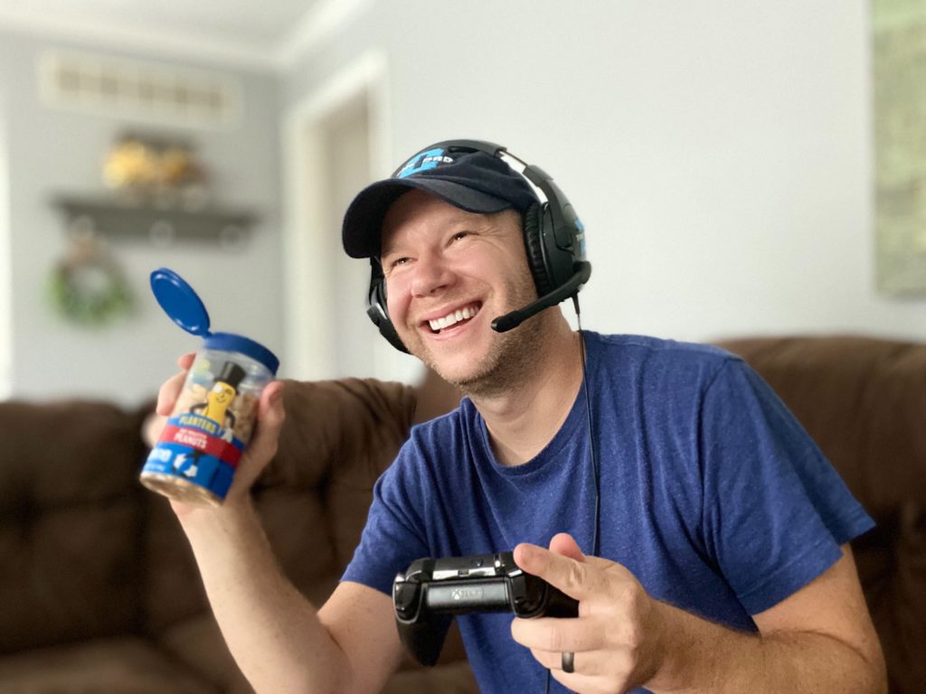 Joel gaming with pop n pour