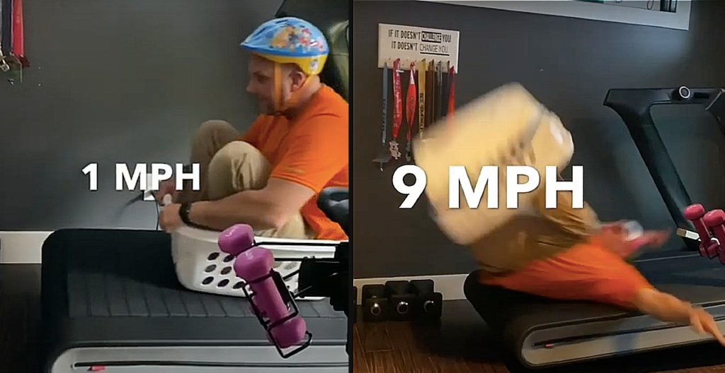 Dad Sees How Fast He Can Go On His Treadmill In a Laundry Basket