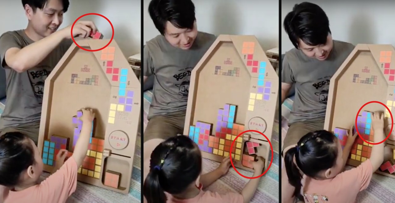 Dad Builds DIY Cardboard Tetris Game For His Daughter