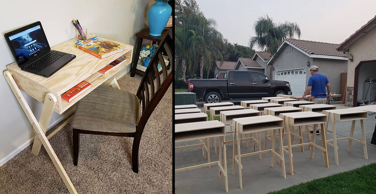 Dad builds 35 desks for kids in need