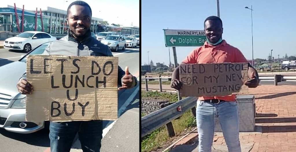 After losing job, dad makes signs to make people smile