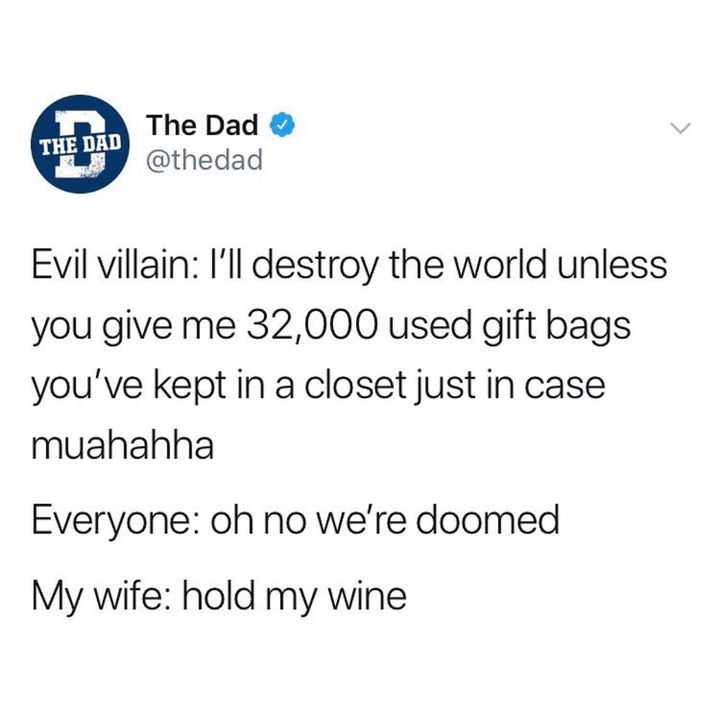 i'll destroy the world unless you give me 32,000 used gift bags