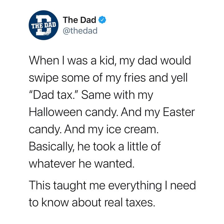 dad takes dad tax for everything and teaches son about real taxes