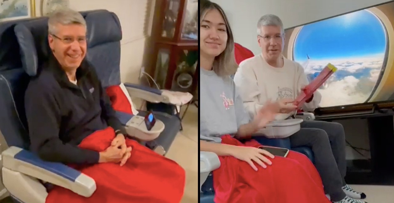 Dad installs first class Delta seats in living room