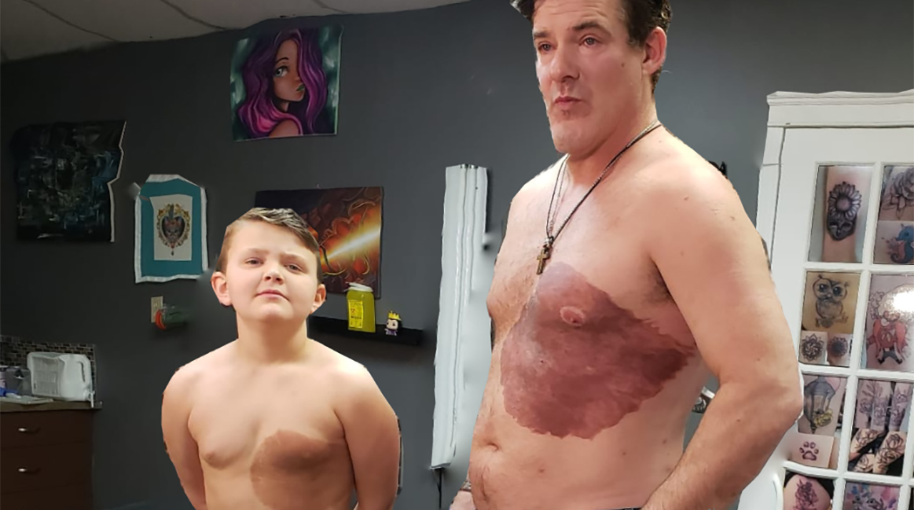 Dad spends 30 hours getting tattoo of son's birthmark