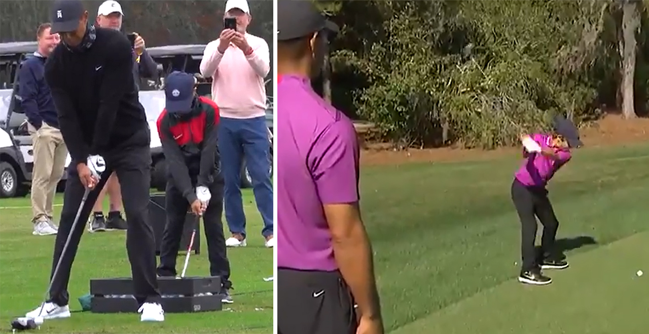 Tiger and Son Play Golf