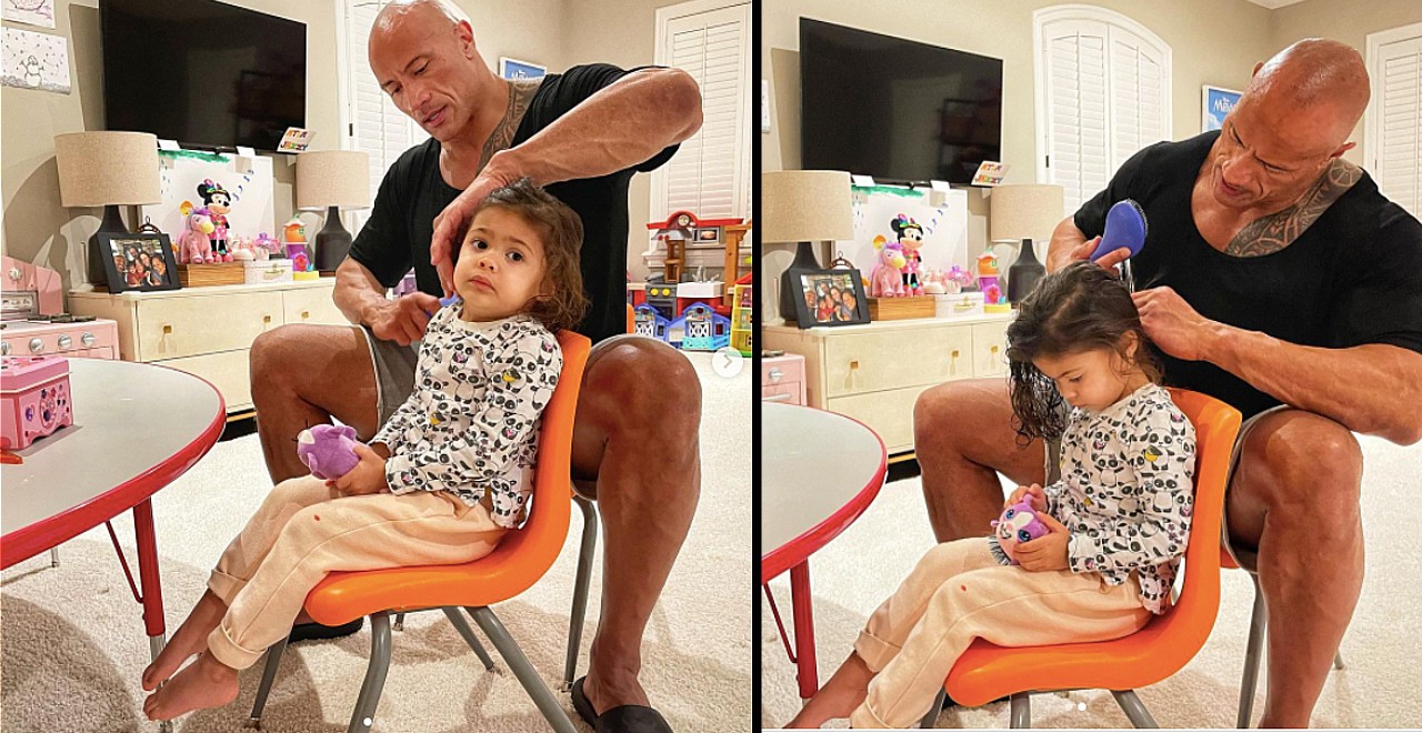 The Rock does daughter's hair