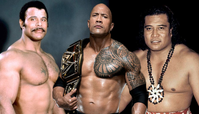 3 generations of wrestlers: Rocky Johnson, The Rock, and Peter Maivia