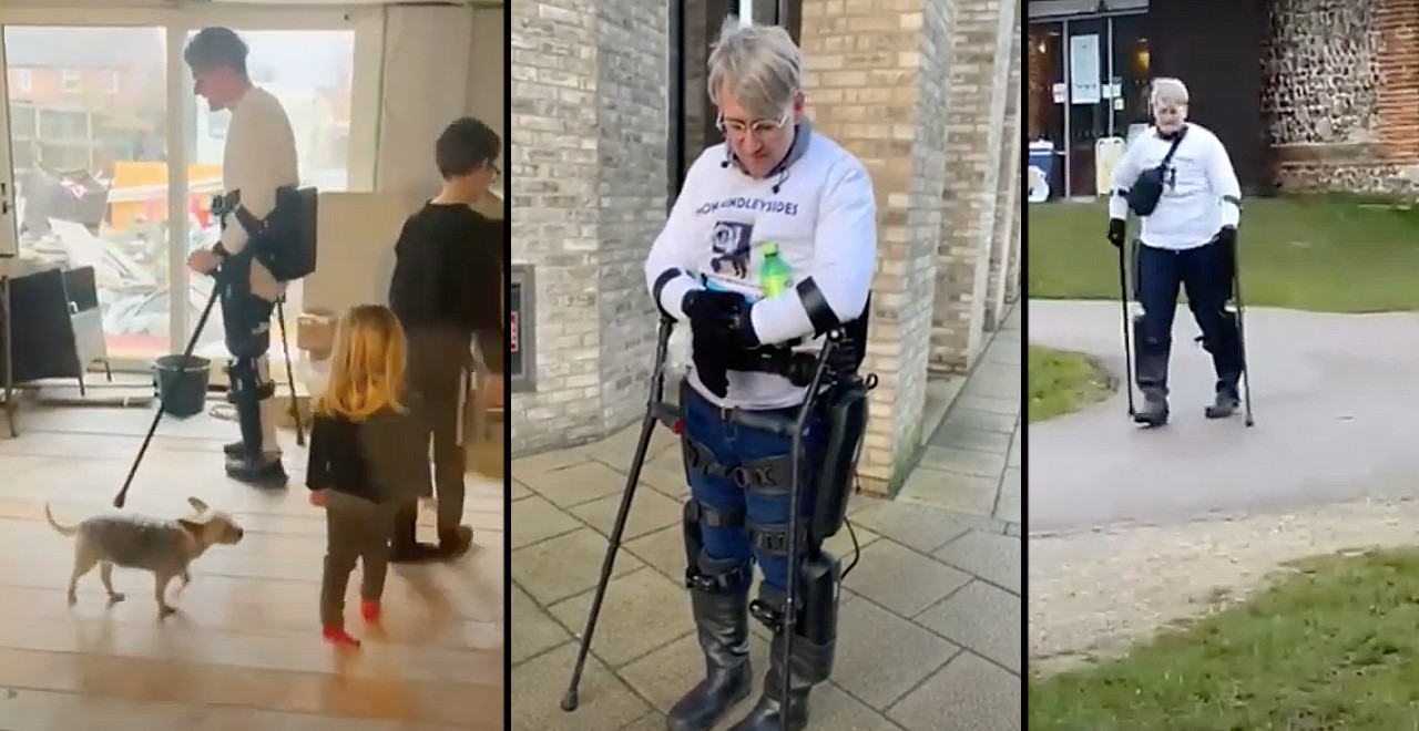 Paralyzed dad walks 125 miles in robotic suit for charity