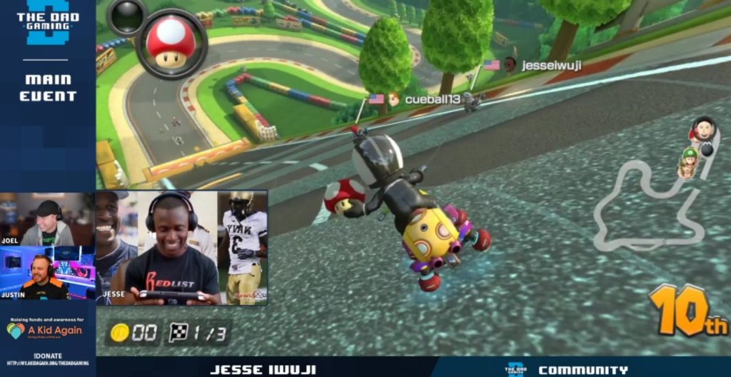 A Kid Again & The Dad Gaming Host Mario Kart Charity Race With NASCAR's Jesse Iwuji