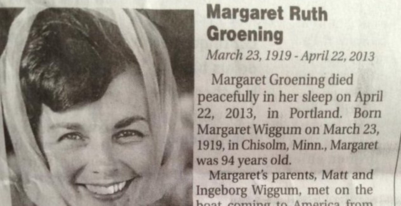 Margaret Groening Obit