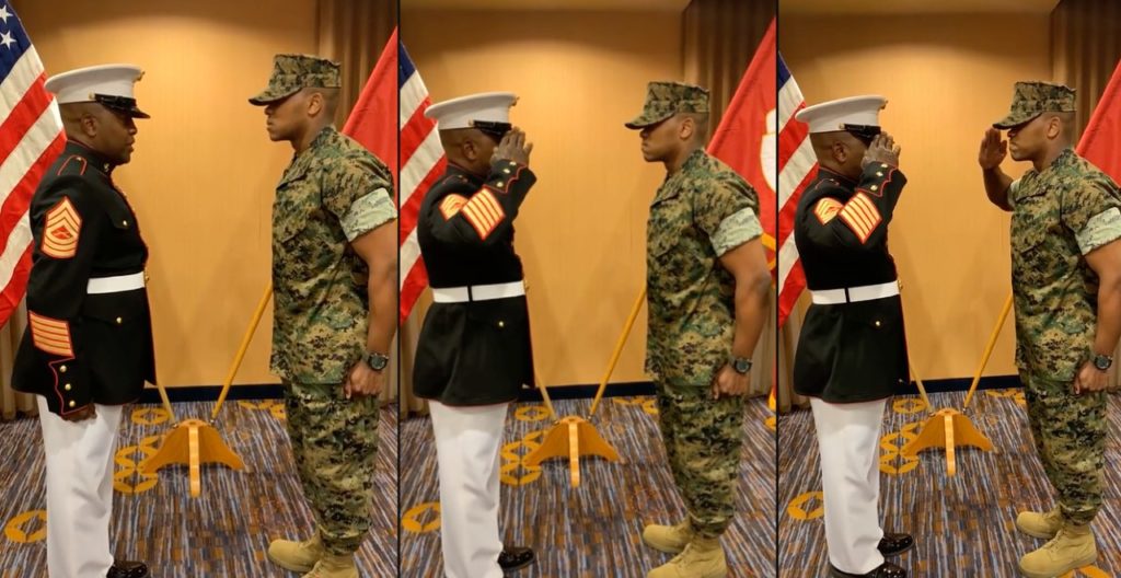Newly Commissioned Officer Gets Moving First Salute From Dad