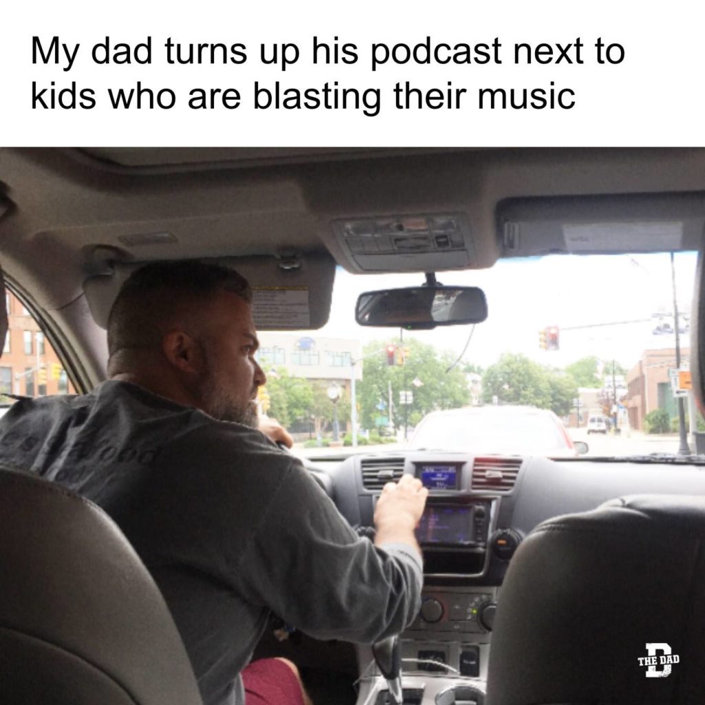 "My dad turns up his podcast next to kids who are blasting their music" meme bottlerocket car